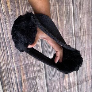 Black Faux Fur Ear Muffs Plush Winter Ear Warmers Behind the Head Cold Weather